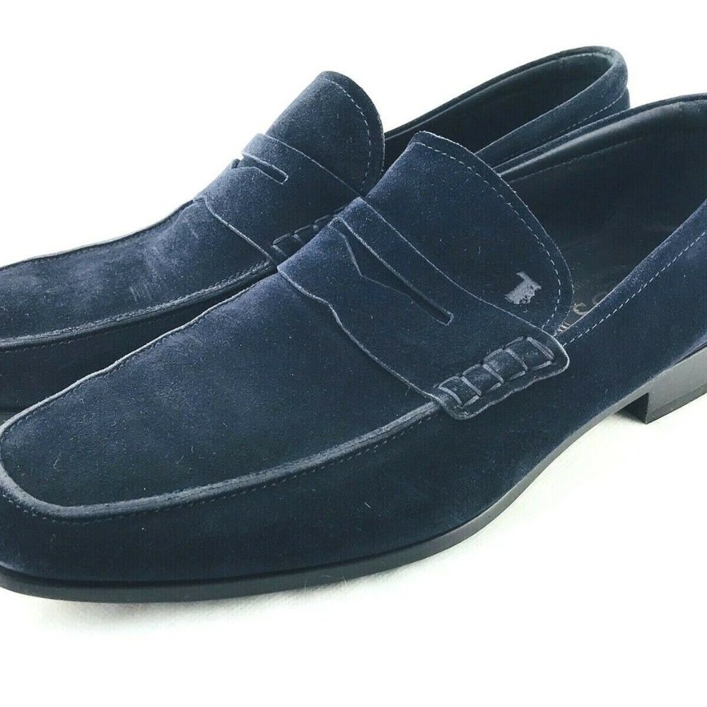 $645 TODS Mens Suede Penny Loafers Navy Blue Slip